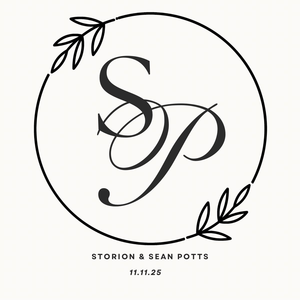 A wedding monogram design proof, black artwork on cream